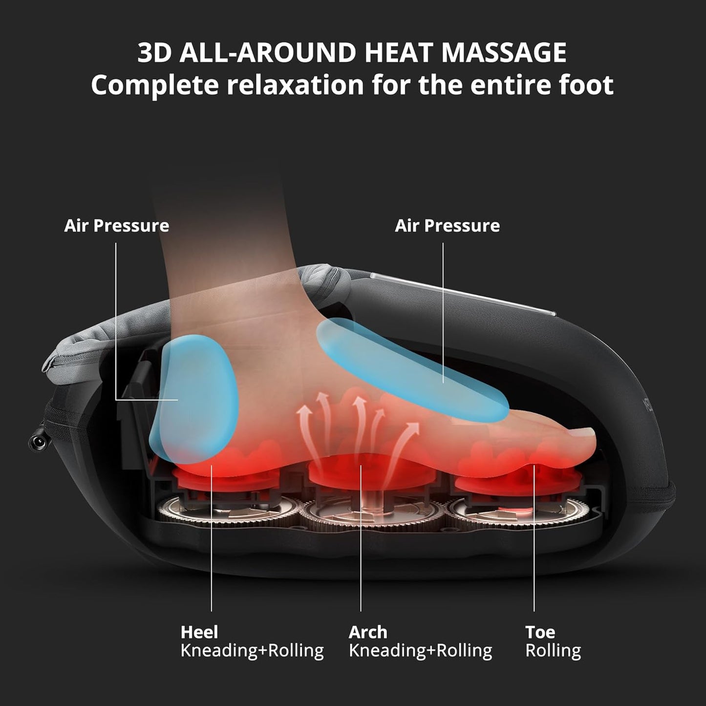 Foot Massager Machine with Heat, Delivers Relief for Tired Muscles & Plantar, Deep Kneading Therapy, Multi-Level Settings for Home, Office Use, Size up to 13", FSA HSA Eligible